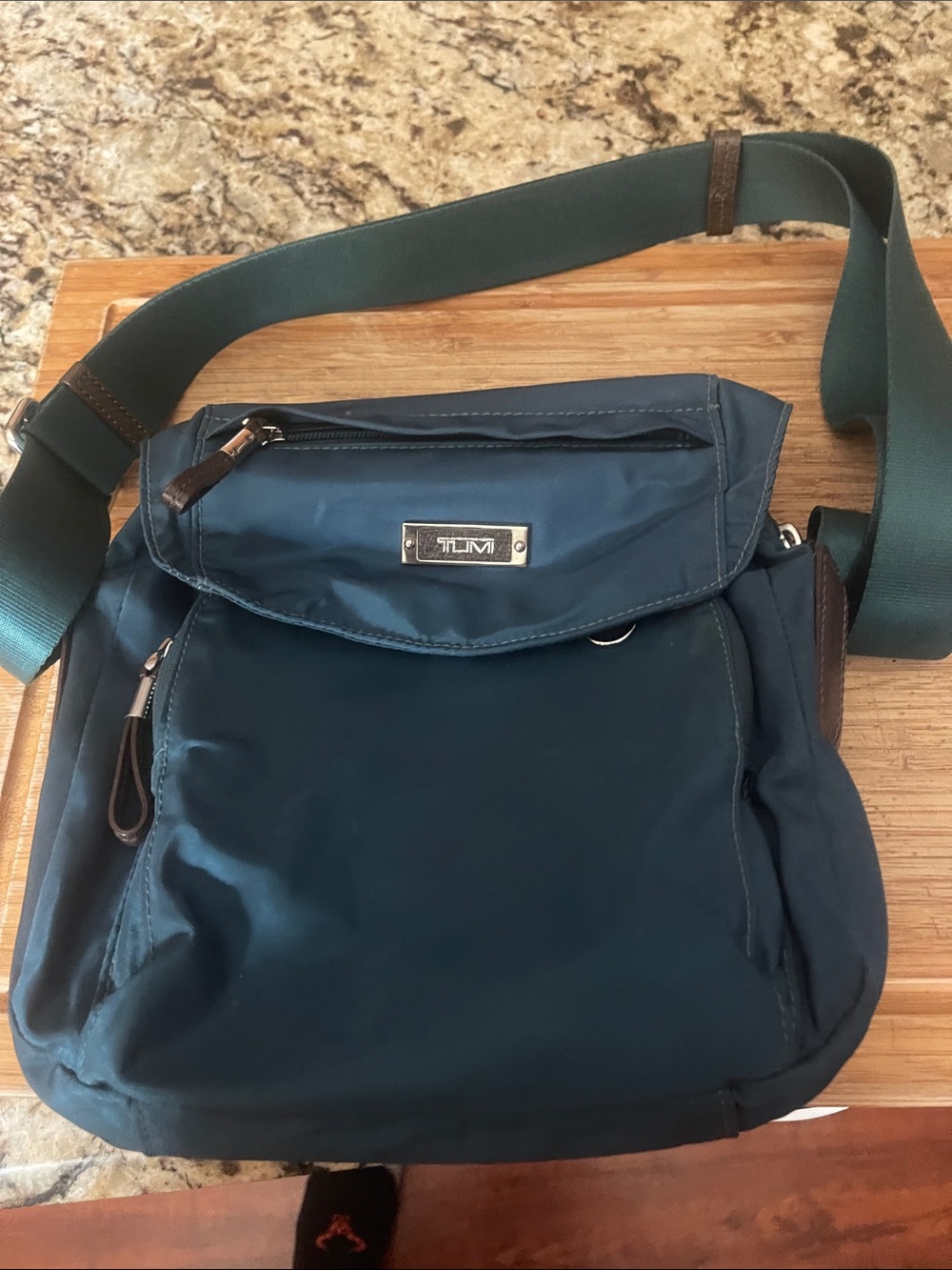 Tumi Men's Dark Teal Nylon Messenger Bag with Green Strap - Picture 5 of 12